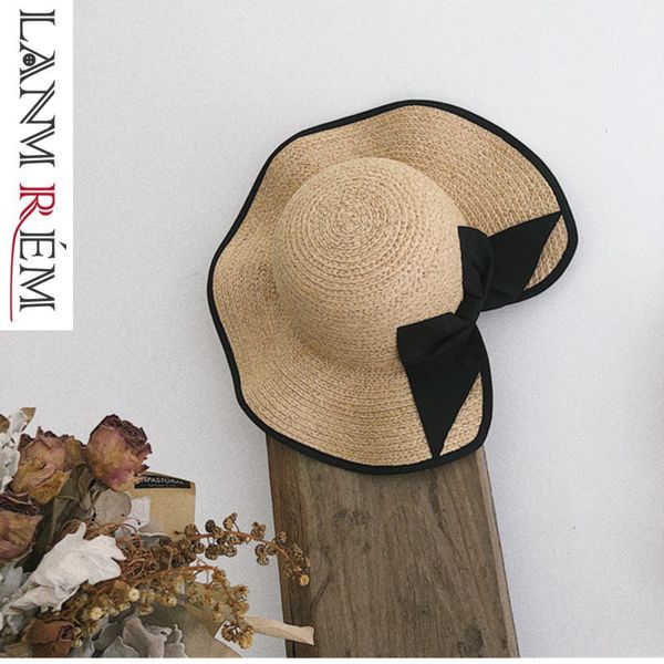 

lanmrem 2019 spring summer straw hat for women black bot vent seaside on vacation sun hat tide big hats casual all-match yh22204, Blue;gray