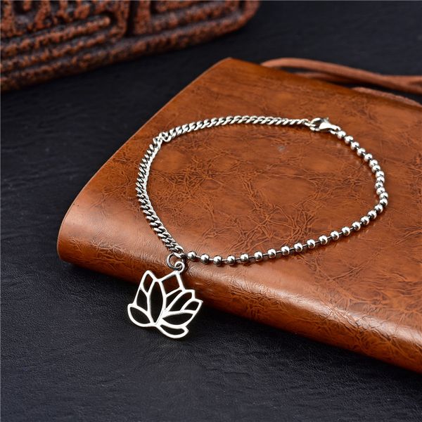 

korean version 100% sterling silver s925 thai silver lotus pendant women's bracelet prata925 fashion jewelry, Golden;silver