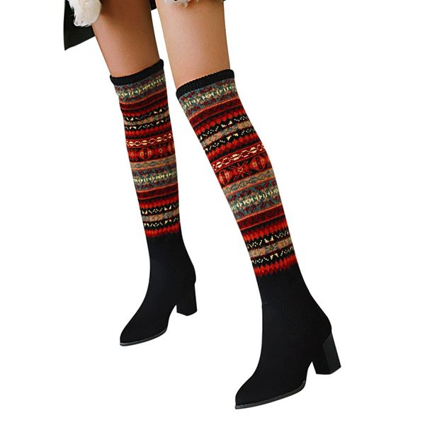 

sagace heel over the knee boots new fashion women stretch round toe heel boots ladies sock snow shoes 1122, Black