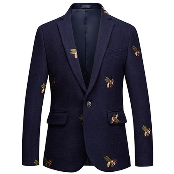 

Men one button blazer bee embroidery wedding mart ca ual lim fit jacket big ize 6xl navy blue clothe men 039 uit blazer, White;black