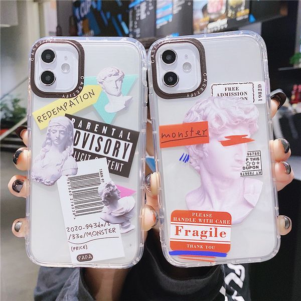 

ins european art david label barcode shockproof transparent phone case for iphone 11 pro max xr xs max 6s 8 7 plus back cover