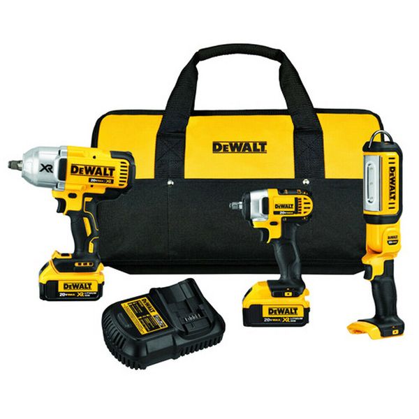 

Dewalt dck398hm2 20 volt lithium ion impact wrench driver area light combo kit