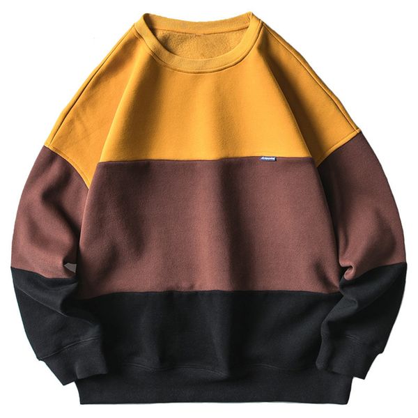 

2019 hip hop mens sweatshirt pullover streetwear retro color block patchwork fleece sweatshirts hoodie harajuku autumn winter, Black