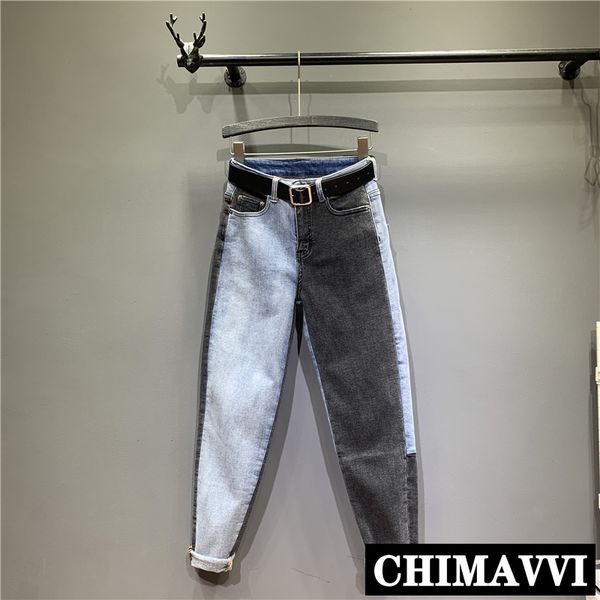 

new 2020 spring mixed color women's harem trousers leisure jeans pants female students high waist loose denim pants, Blue