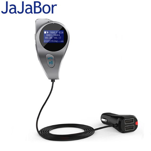 

jajabor bluetooth car kit handswireless fm transmitter aux audio output mp3 music playing dual usb support tf card / u disk