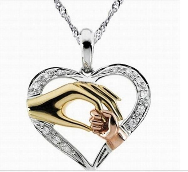 

"mother and child hand in hand" pendant necklace gift for mother daughter sister grandmother friends jewelry 402, Silver