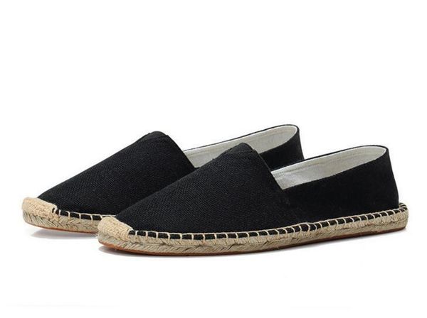 

2020 new summer casual linen shoes men womens handmade straw hemp fisherman shoes lazy one pedal canvas shoes size 35-45, Black