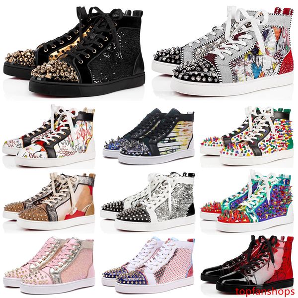 

designer shoes suede spike bottoms casual shoes for women mens triple white black red multi-color party wedding flat rivet sneakers 36-47