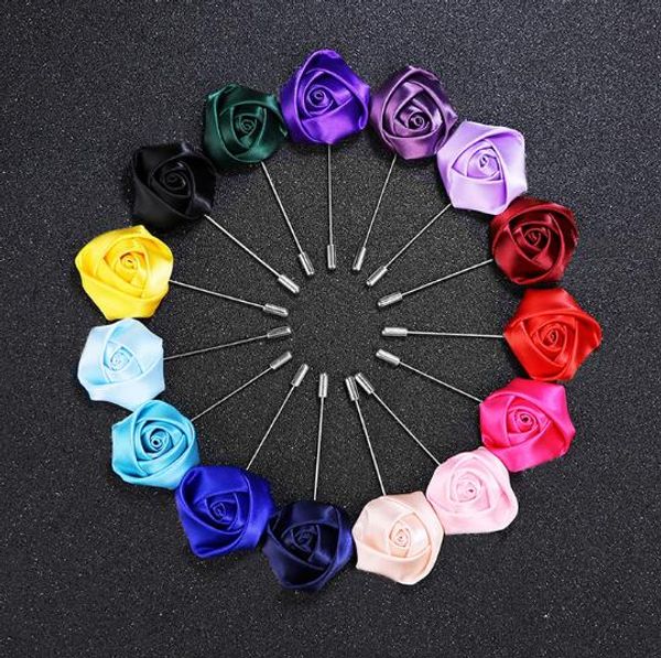 Broche dos homens clássicos puro artesanal pano arte envoltório coração rosa corpete atacado flores feitas à mão