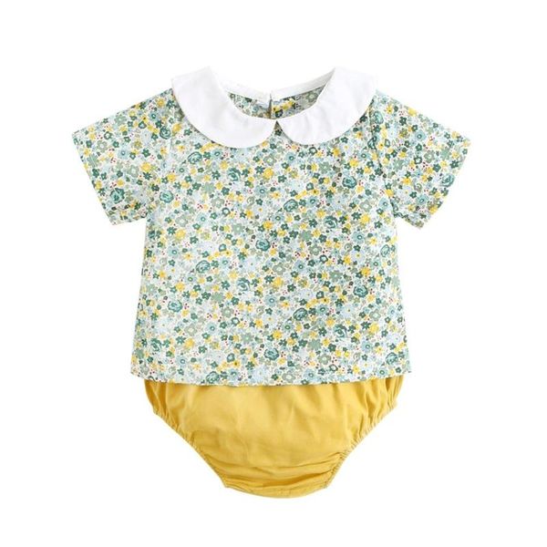

2pcs newborn toddler baby girls floral t-shirts shorts outfits set girls summer baby clothes suits, White