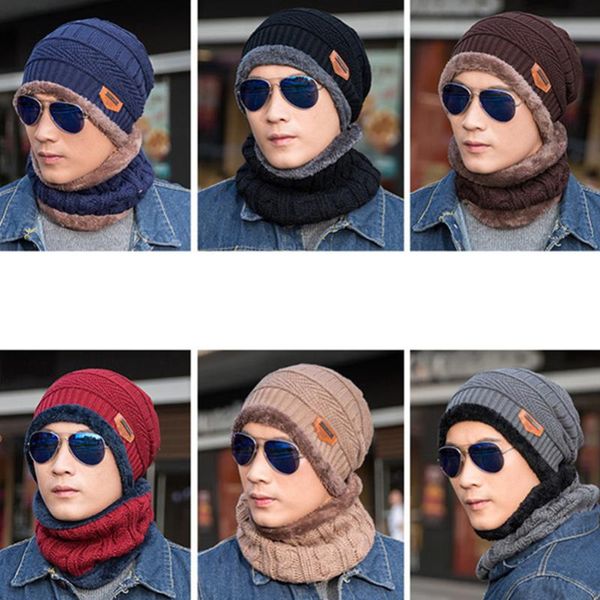 

2pcs winter men's beanie baggy warm ski cap hat scarf neckerchief set