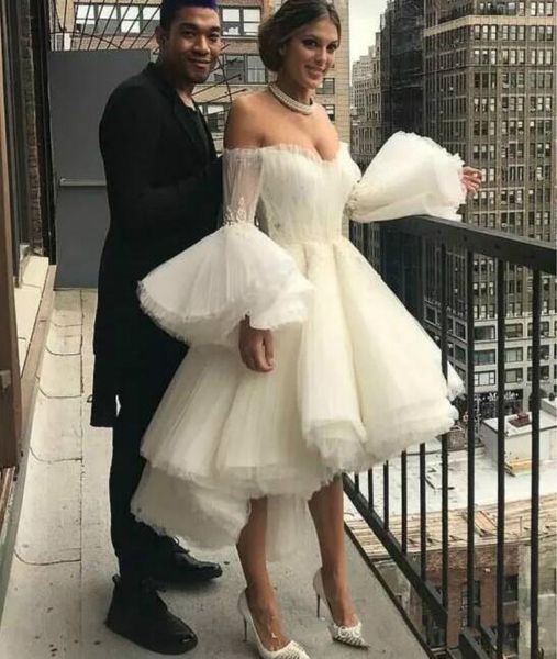 Os mais recentes 2020 Puffy Dresses casamento manga Alta Baixa Tiers Alças País vestido de noiva sexy vestido nupcial Bola personalizado