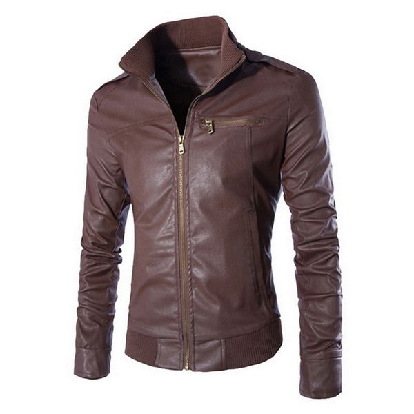 

men fashion stand collar pu leather jacket autumn zipper fashion men coat motorcycle streetwear casual pu jacket clearance sale, Black