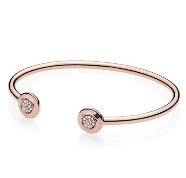 

original 925 sterling silver bangle rose gold letter signature with crystal open bracelet fit women bead charm fashion jewelry, Black