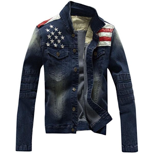 

men 's denim jackets fashion pocket star &striped slim fit jean jacket male outerwear coats men brand clothing breathable size m-3xl, Black;brown