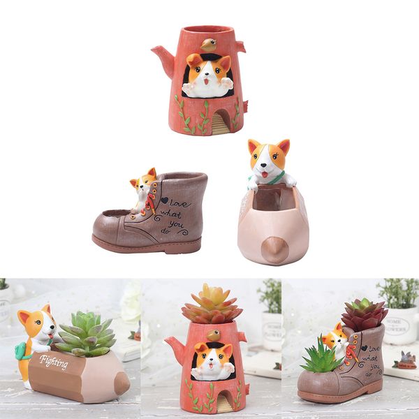 

3xcreative смолы сочный горшок сад плантатор корги фигурка домашнего декора