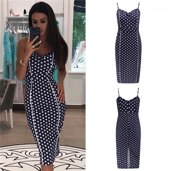 

fashion spaghetti strap split panelled womens designer bodycon dresses casual womens clothing wave point print womens casual dresses, Black;gray