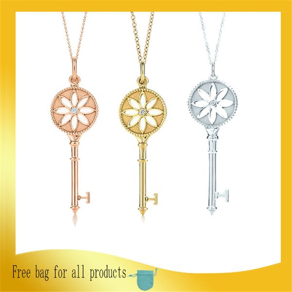 

1: 1 original model s925 sterling silver necklaces for women fashion zircon key necklaces ladies logo jewelry birthday gift