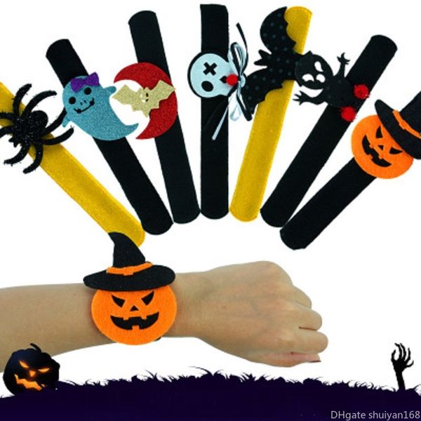 

halloween kids bracelet pumpkin ghost spider bat charm plush wristband bangle slap snap bracelets jewelry party decor favor, Silver