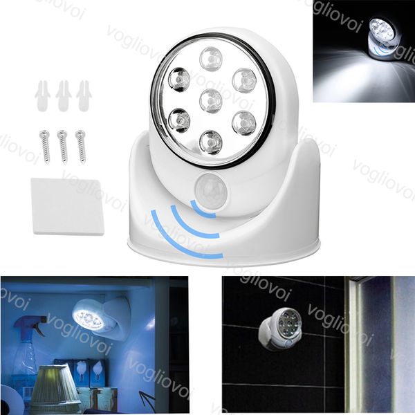 

security lights motion sensor 7leds 360 adjustable 6w white abs waterproof 6500k for outdoor garden garage entrance pathway dhl
