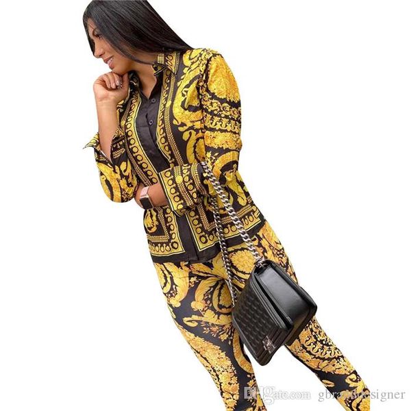 

женские повседневные печати из двух частей аристократический стиль мода с длинными рукавами брюки дизайнер slim fit из двух частей наборы, White