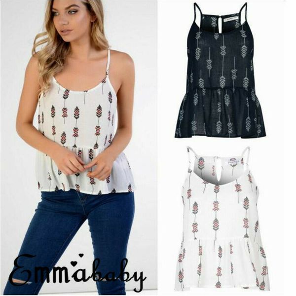 

summer casual sleeveless printing v neck baggy camis 2019 women ladies loose loose tanks plus size, White