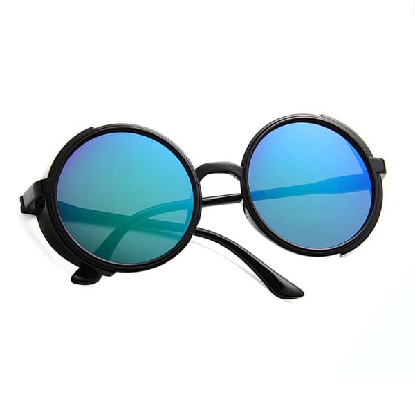 

brand vintage women steampunk sunglasses brand design round sun glasses multi-color lens pc glasses frame personality uv400, Blue