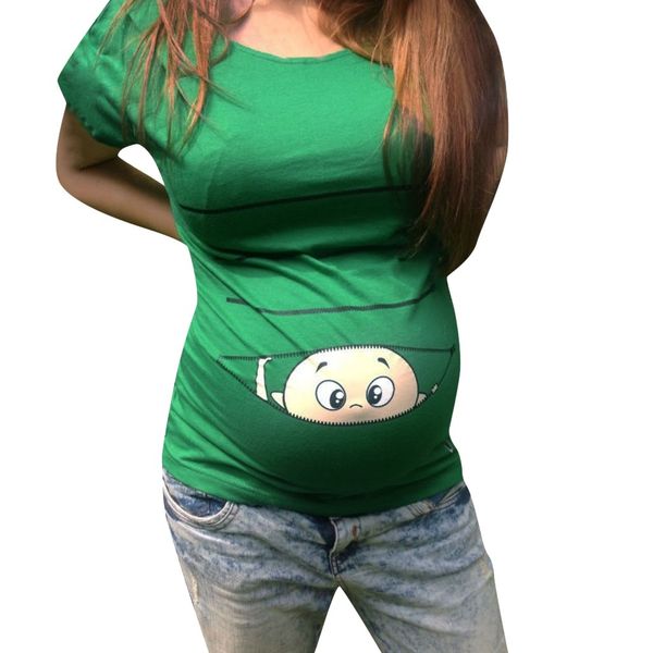 

pregnant t-shirt women maternity short sleeve cute print t-shirt pregnant cartoon graphic camisetas lactancia verano, White