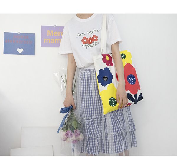 

2019 floral printing leisure handbag reusable canvas shopping bag large capacity shoulder bags casual tote for women student