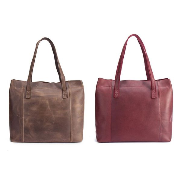 

retro women genuine leather horizontal tote bag wild large capacity hand-crackle vintage ladies shoulder messenger for shopping