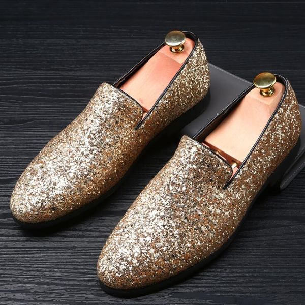 

plus size blingbling mens designer shoes fashion party wedding men dress shoes formal business casual shoes for men, Black