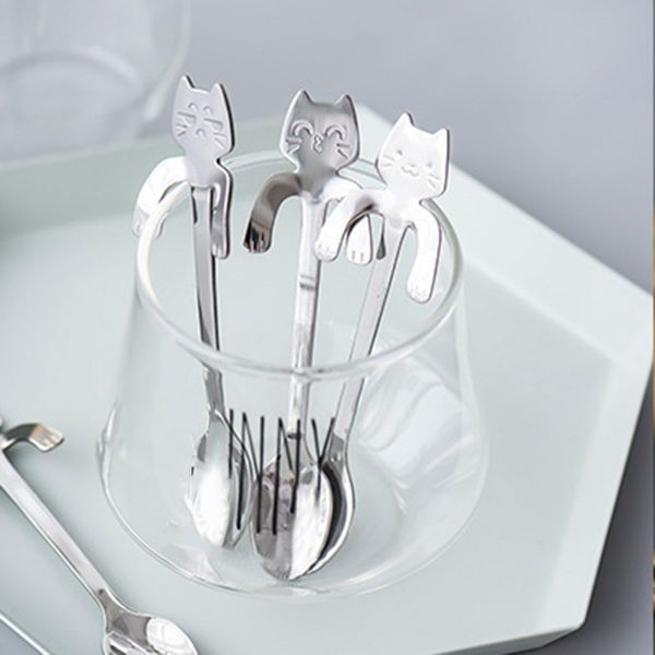 

cute cat кофе ложка из нержавеющей стали 304 творческий смешение десерт может быть висячие вдоль небольшой кофе scoops