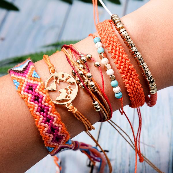 

6 pieces woven friendship charm bracelets for women vsco armband map beaded bohemian chic girl pulseras femme dropshipping, Golden;silver