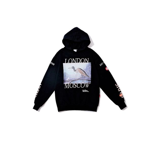 

designer hip hop hoodies casual hooded sweatshirts hp male red-crowned crane patterns printed high street pullover, Black