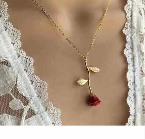 

new jewelry creative drop delicate red rose pendant necklace for girlfriend valentine's day gift