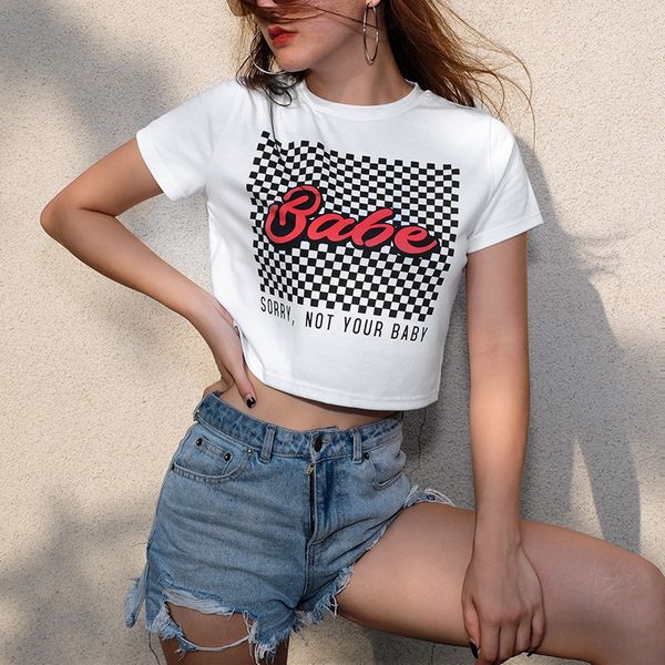 

fashion harajuku female personality ultra short casual women's new t-shirt babe letter printing casual plus size chic, White