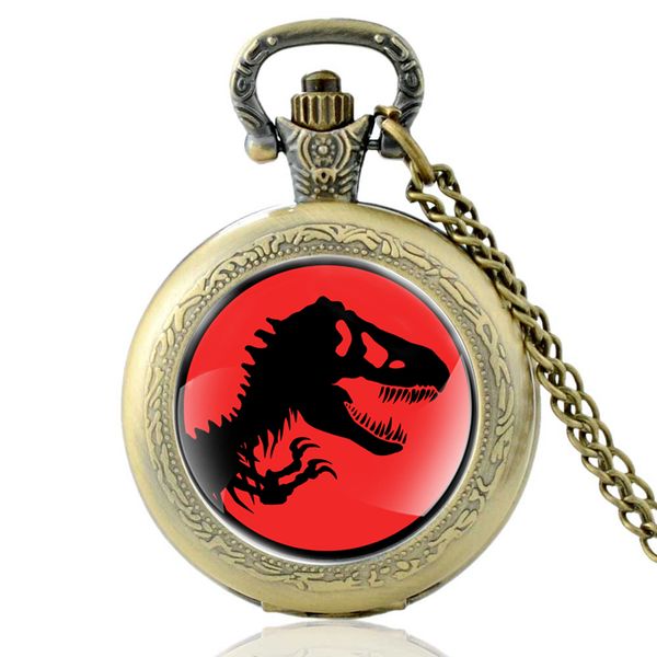 

vintage tyrannosaurus symbol glass dome quartz pocket watch classic men women dinosaur necklace pendant gifts, Slivery;golden