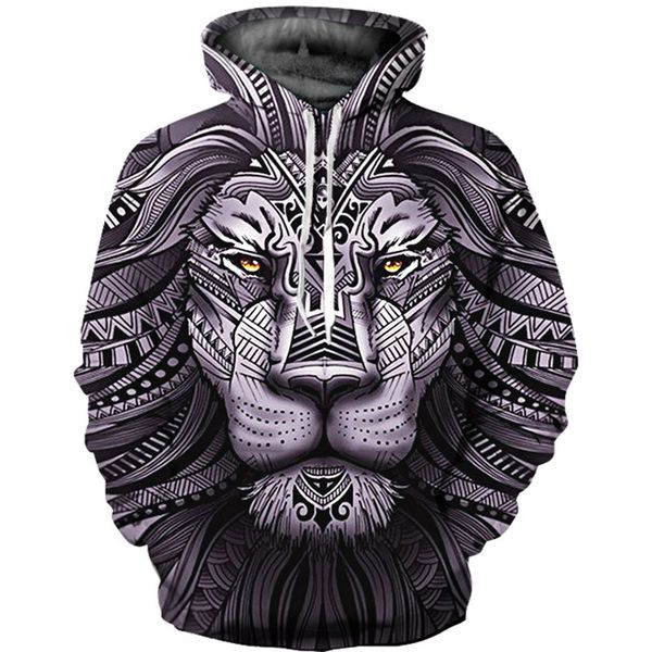 

new fashion animal style sweatshirts men pullovers print lion/wolf hoodies hooded tracksuits autumn thin hoody plus, Black