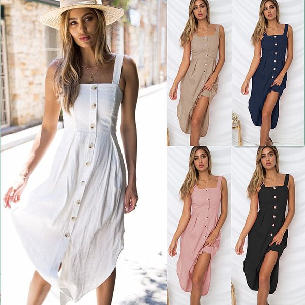 

Off Shoulder Dress Women Button Mermaid Solid Color Clothes Sleeveless Strapless Button Camisole Dress Woman