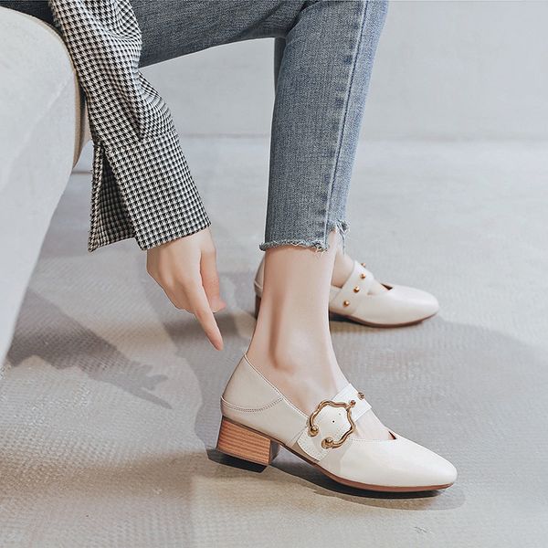 

one buckle single autumn shoes 2020 light crude with girl sweet wind soft girls shoes genuine leather mary jane woman, Black