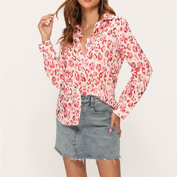 

для женщин цветочной шифоновой блузы повседневной весны осень длинного рукав нагрудного образный вырез рубашка женщина сыпучего однобортные, White