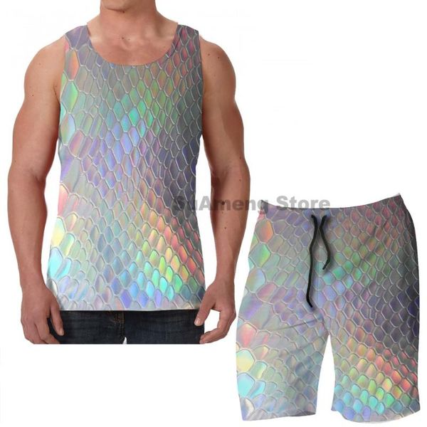 

summer casual funny print men tank women holographic croc men board beach shorts women sets fitness sleeveless vest, Gray