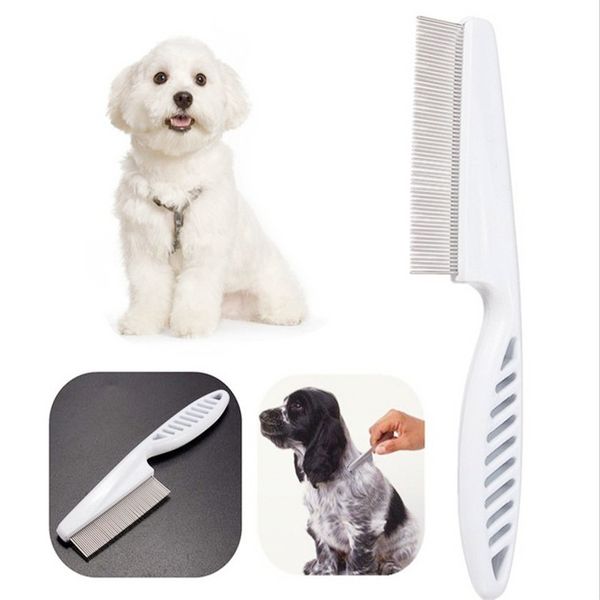 embalagem Pêlos para animais de estimação Escova contra pulgas para cachorro Pega de mão Pentes de cabelo inoxidável Gato Cão Suprimentos de limpeza yq01275