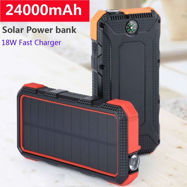 

24000mah solar power bank для iphone xiaomi huawei тип c pd быстрая зарядка быстрая зарядка usb 3.0 powerbank внешняя батарея