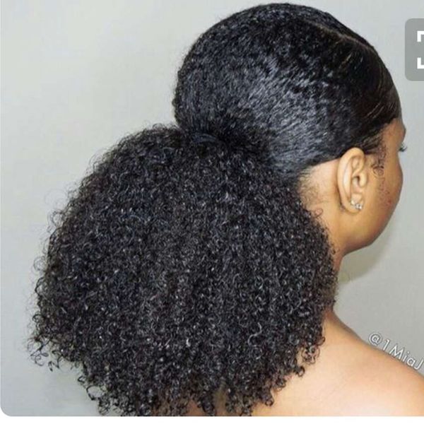 

afro kinky curly ponytail for women natural black remy hair 1 piece clip in ponytails drawstring 100% human hair extension