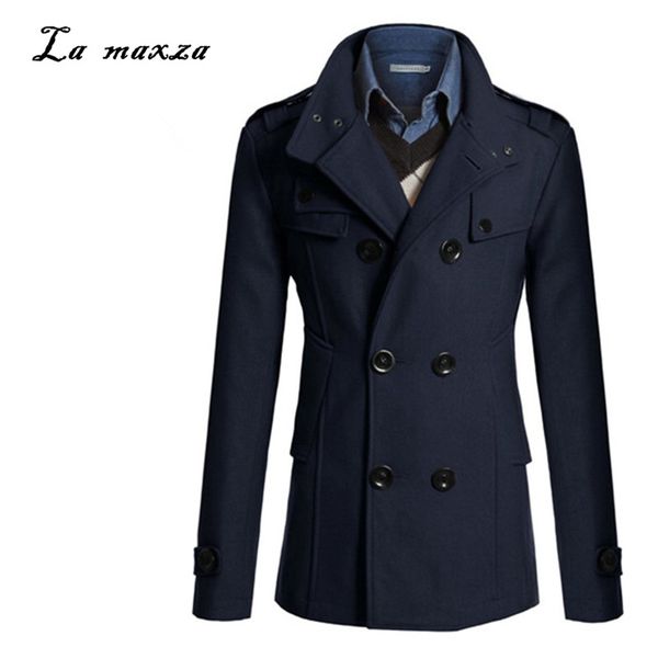 

plus size 2018 smart casual winter mens wind coats overcoats fashion slim wool dress coat, Black
