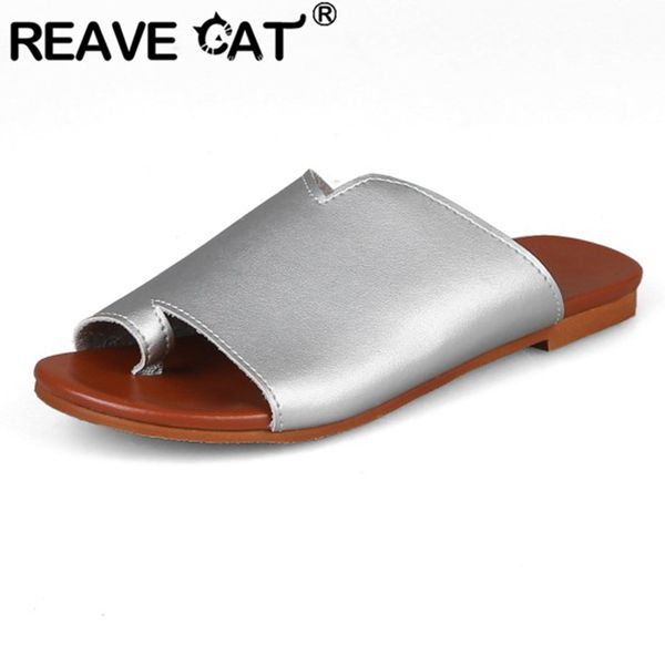 

reave cat 2020 spring summer lady elegant slippers open toe low square heels pu large size 33-48 silver casual date a2853, Black