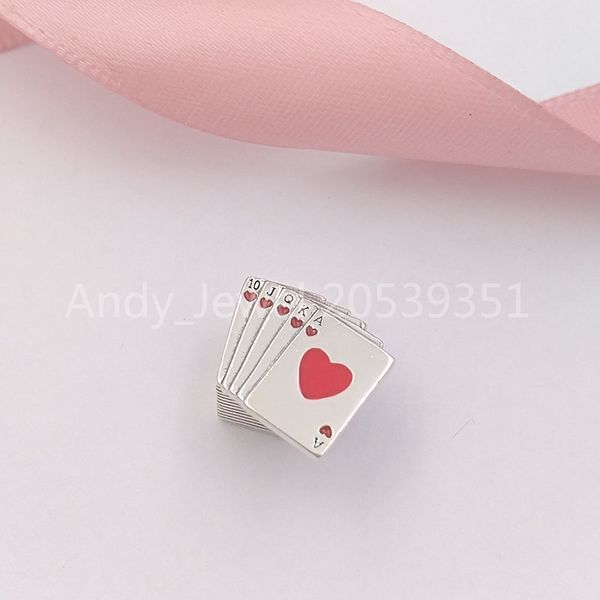Andy Jewel Authentic 925 STERLING Gümüş Boncuklar Oyun Kartları Cazibe Kırmızı Siyah Emamel Takılar Avrupa Pandora Tarzı Takı Bilezikler Kolye