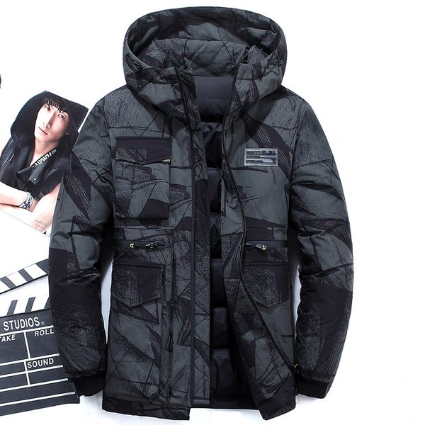 

2019 brand 90% white duck down jacket down men winter jacket men hood detachable casual windproof warm coat, Black