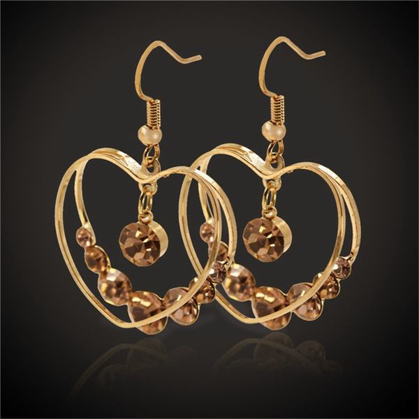 

new fashion hollow crystal heart earring metal plating ornaments simple dangle earrings for women copper brincos jewelry, Silver